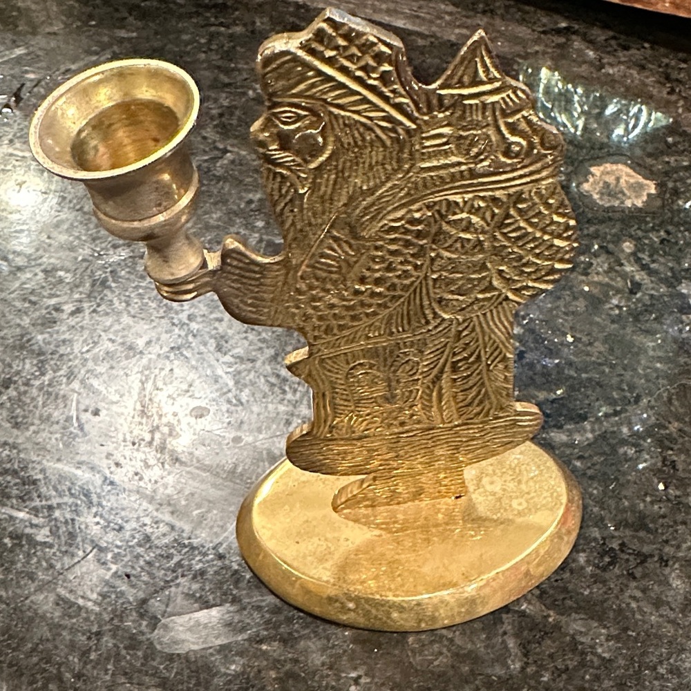 Jainson Solid Brass EUC Vintage Old-World Santa Taper Candlestick Holder